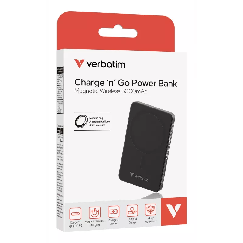 Verbatim Charge 'n' Go Essentials Magnetiline Juhtmevaba Akupank 5000 mAh Must