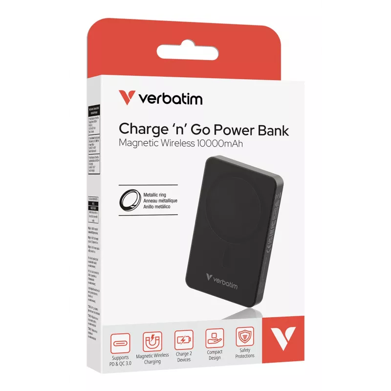 Verbatim Charge 'n' Go Essentials magnetiline juhtmevaba akupank 10000 mAh Must
