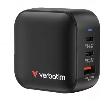 Verbatim Mini GaN Charger 70W 3 Port US plug koos EU and UK adaptors