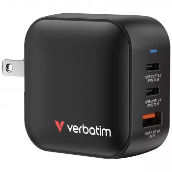 Verbatim Mini GaN Charger 70W 3 Port US plug koos EU and UK adaptors