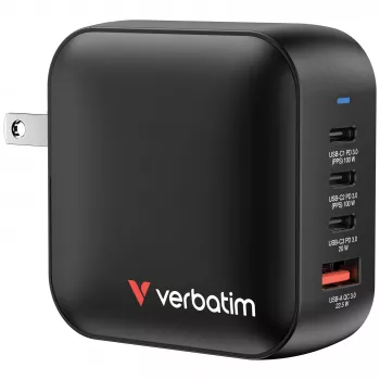 Verbatim Mini GaN laadija 100W 4 porti USA pistikuga koos EL ja UK adapteritega