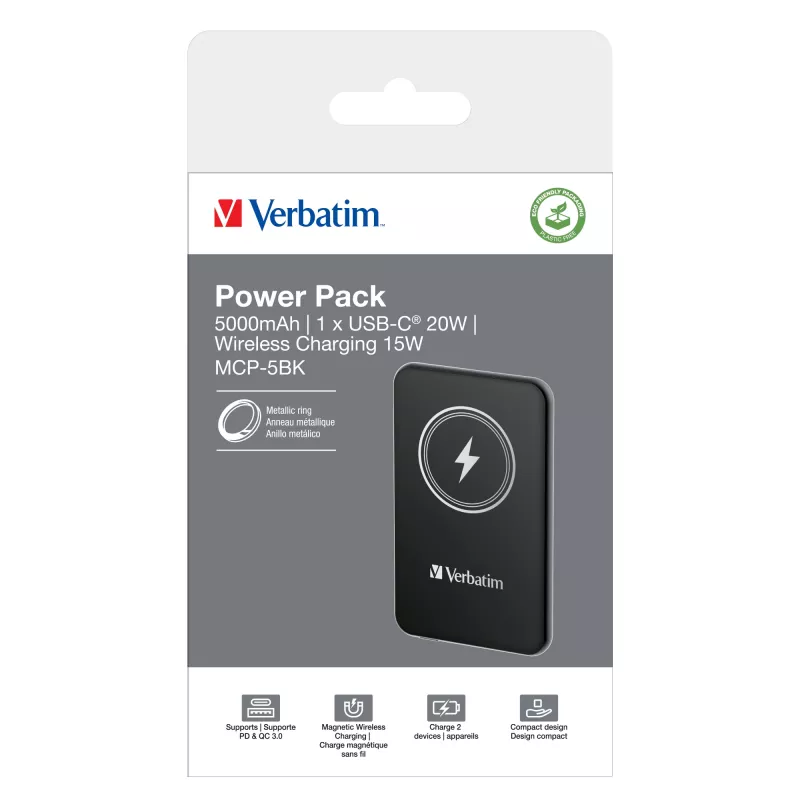 Akupank VERBATIM Charge AnA Go 5000 mAh magnetiline juhtmevaba, must
