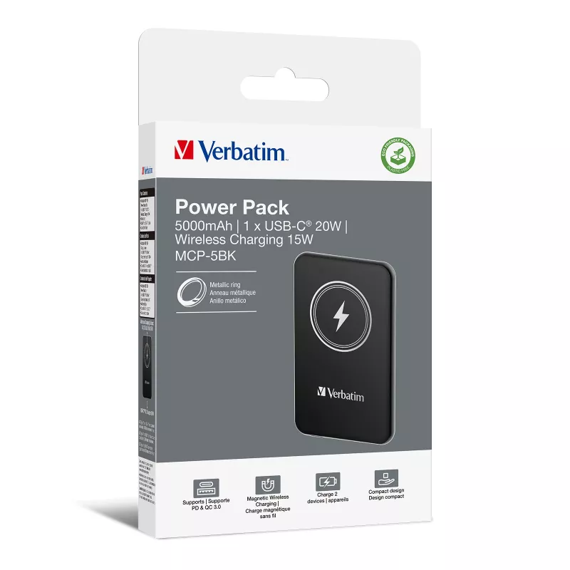 Akupank VERBATIM Charge AnA Go 5000 mAh magnetiline juhtmevaba, must