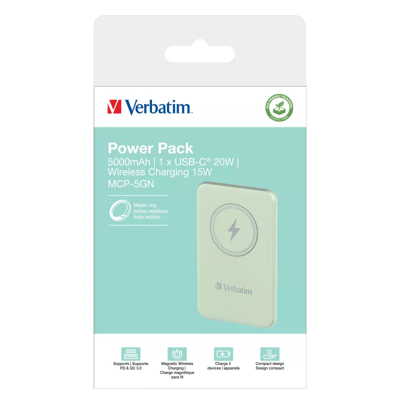 Verbatim Charge 'n' Go magnetiline juhtmevaba akupank 5000 mAh roheline