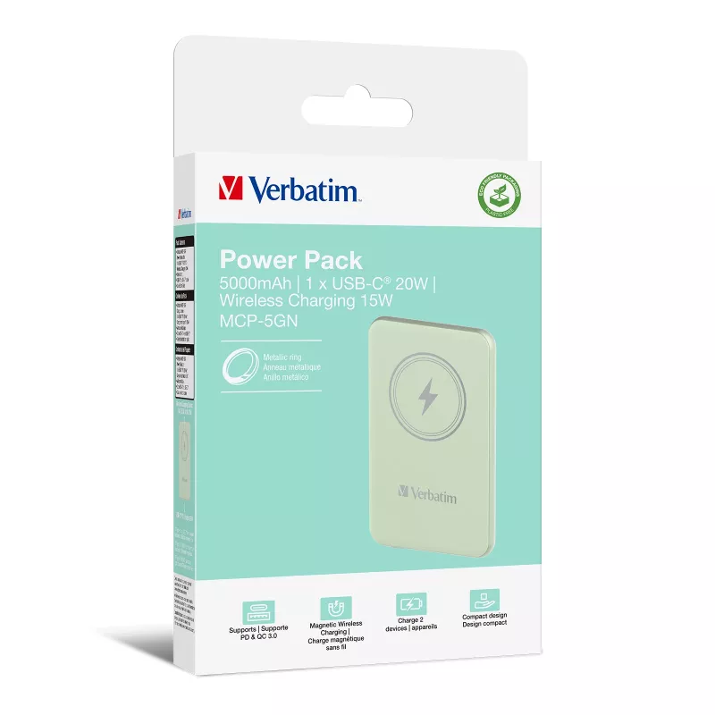 Verbatim Charge 'n' Go magnetiline juhtmevaba akupank 5000 mAh roheline