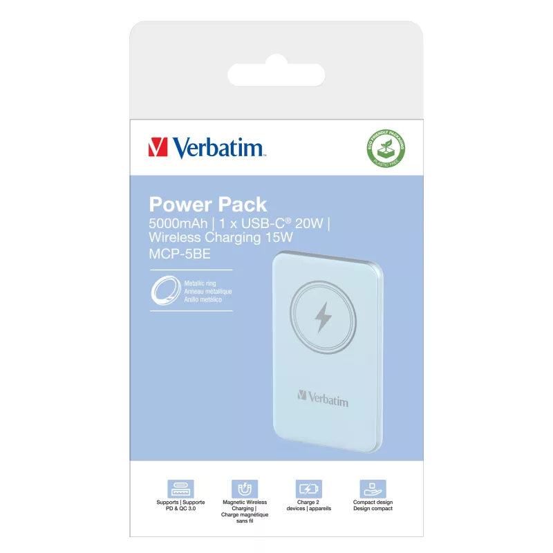 Verbatim Charge 'n' Go Magnetiline juhtmevaba akupank 5000 mAh sinine
