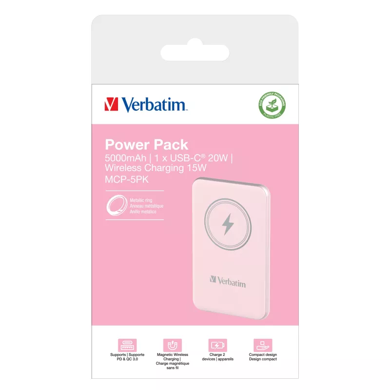 Verbatim Charge 'n' Go Magnetiline juhtmevaba akupank 5000 mAh roosa