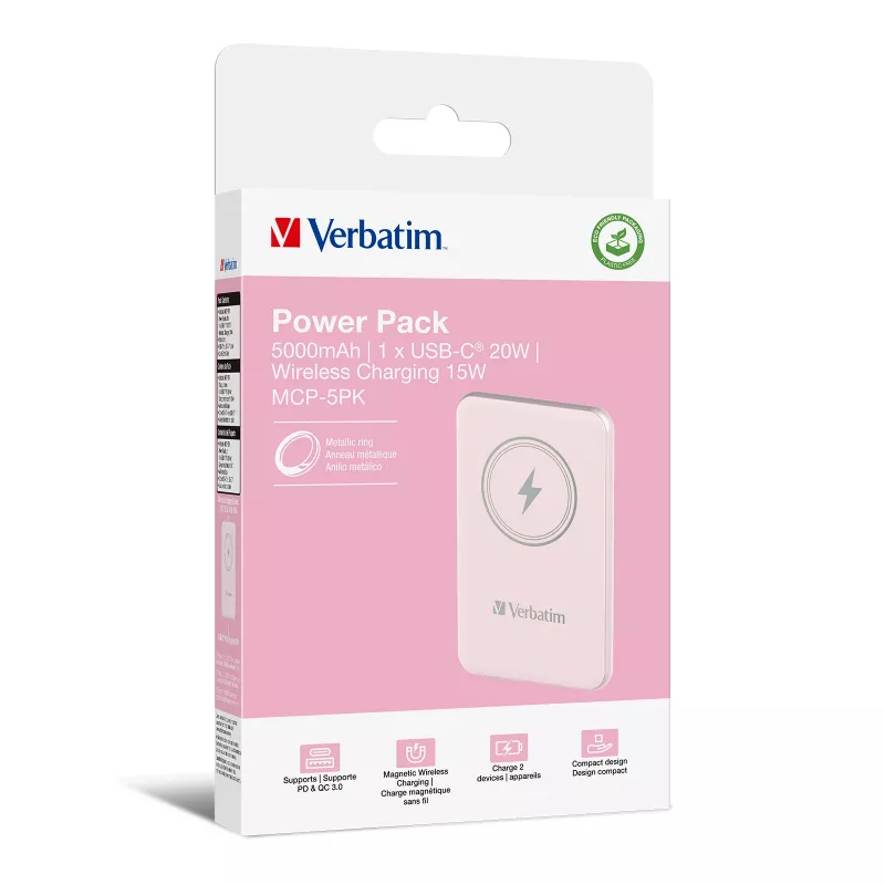Verbatim Charge 'n' Go Magnetiline juhtmevaba akupank 5000 mAh roosa