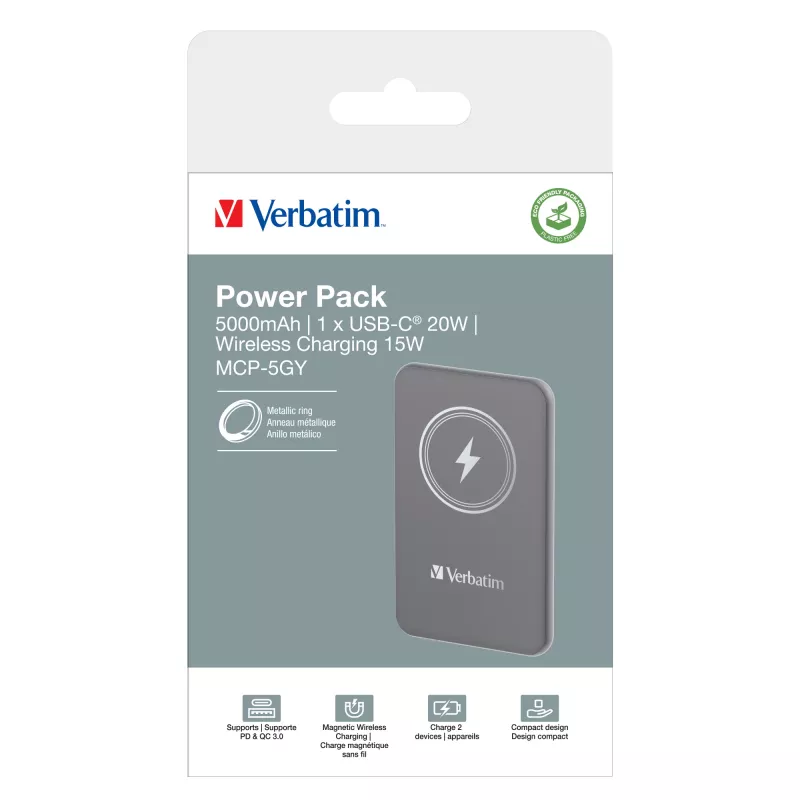 Verbatim Charge 'n' Go Magnetic Wireless Power Bank 5000mAh hall