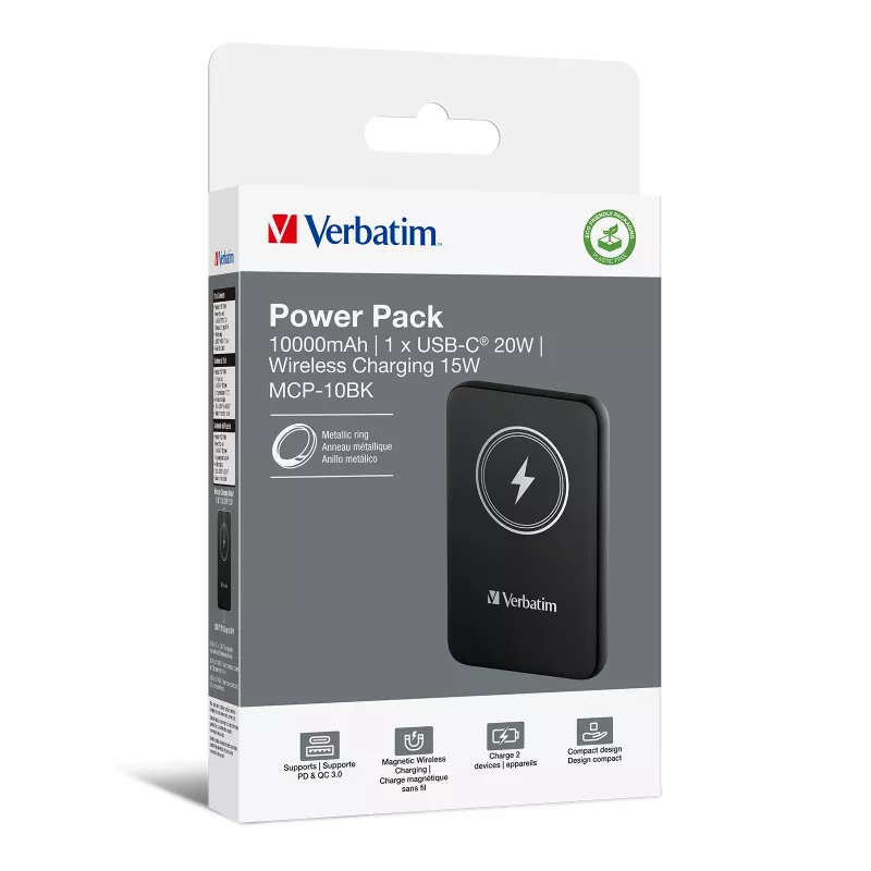 Verbatim Charge 'n' Go magnetiline juhtmevaba akupank 10000 mAh, must