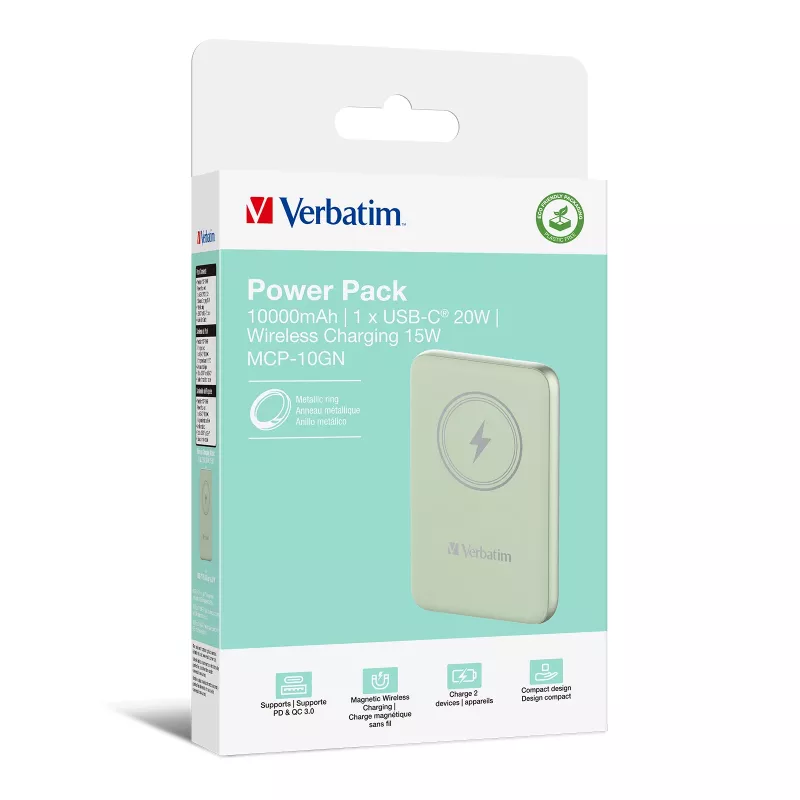 Verbatim Charge 'n' Go magnetiline juhtmevaba akupank 10000 mAh, roheline