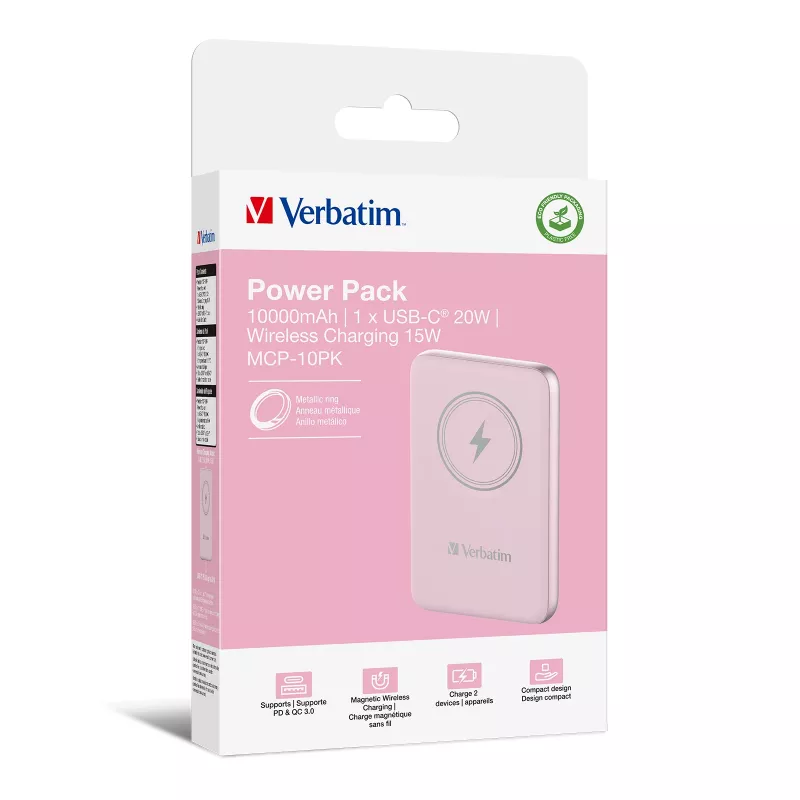 Verbatim Charge 'n' Go magnetiline juhtmevaba akupank 10000mAh roosa