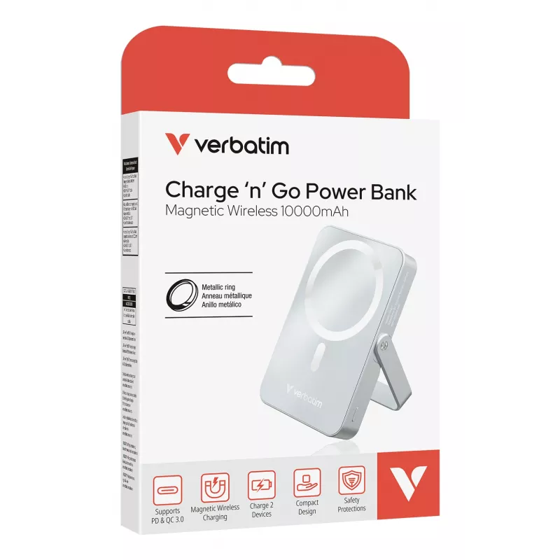 Verbatim Charge 'n' Go Magnetiline juhtmevaba akupank alusega - 10000 mAh Sinine