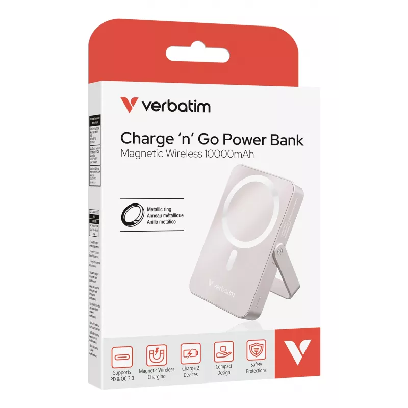 Verbatim Charge 'n' Go magnetiline juhtmevaba akupank statiiviga - 10000 mAh Roosa