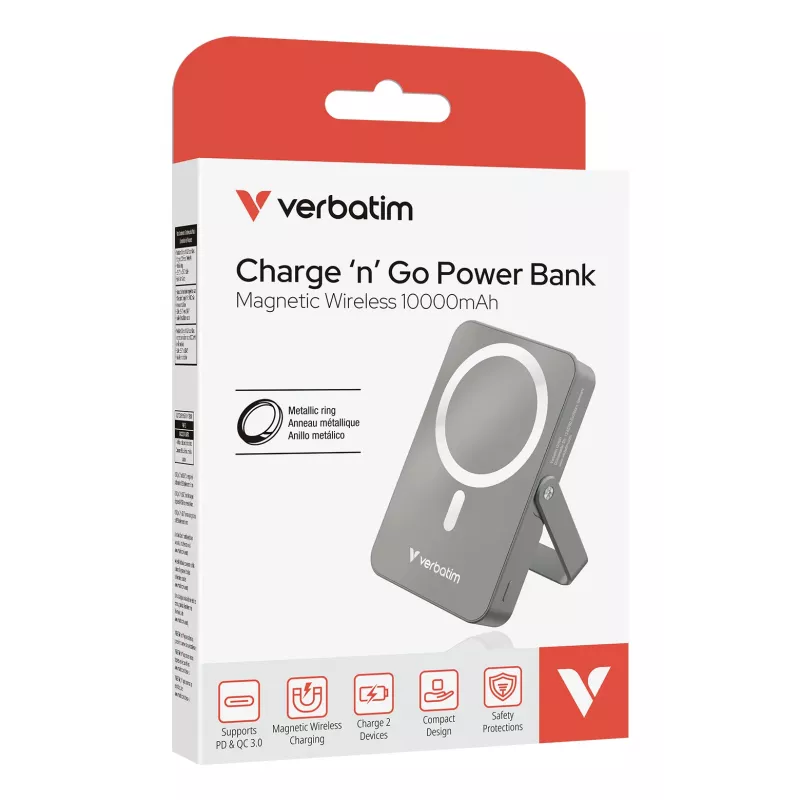 Verbatim Charge 'n' Go Magnetiline Traadita Akupank koos Alusega - 10000 mAh Hall