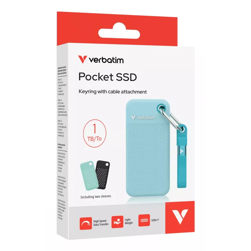 Verbatim Pocket SSD USB 3.2 Gen 2 1TB Polar Blue kahe kummist varrukaga