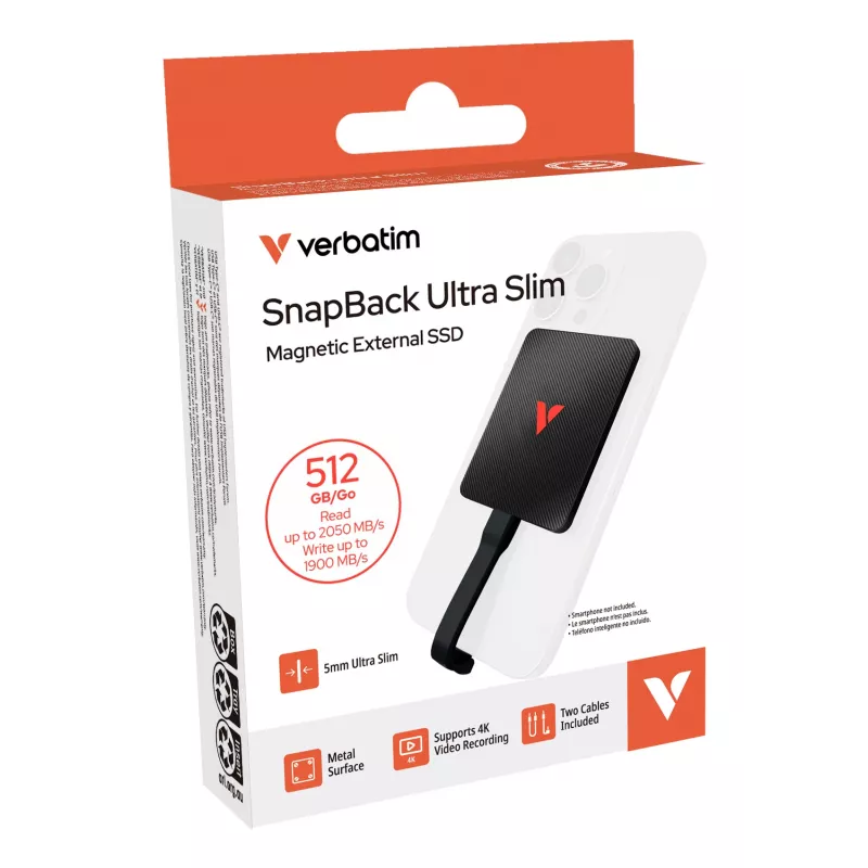 Verbatim SnapBack Ultra õhuke SSD 512GB USB USB-C USB 3.2 Gen 2x2 Must