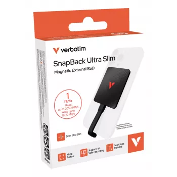 Verbatim SnapBack Ultra õhuke SSD 1TB USB USB-C USB 3.2 Gen 2x2 Must