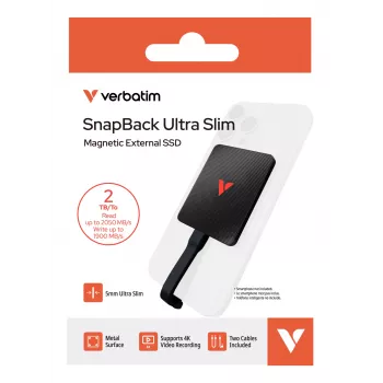Verbatim SnapBack Ultra õhuke SSD 2TB USB USB-C USB 3.2 Gen 2x2 Must