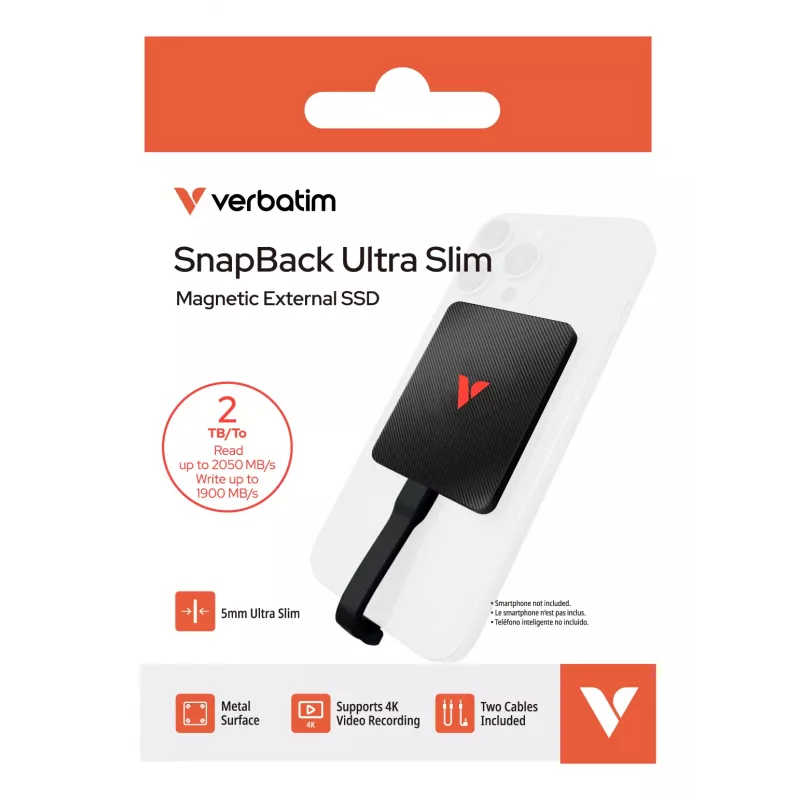 Verbatim SnapBack Ultra õhuke SSD 2TB USB USB-C USB 3.2 Gen 2x2 Must