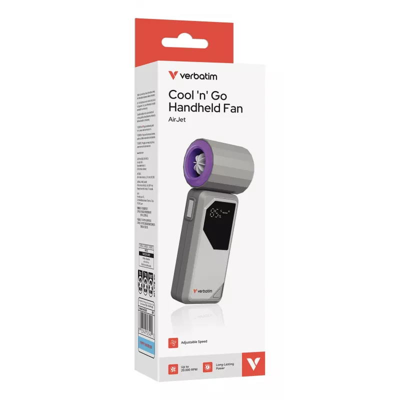 Verbatim Cool’n’Go AirJet Handheld Fan hall/Purple, hall, Purple, Handheld fan, 1 tk, 6 W, Lithium-Ion (Li-Ion), 3.7 V