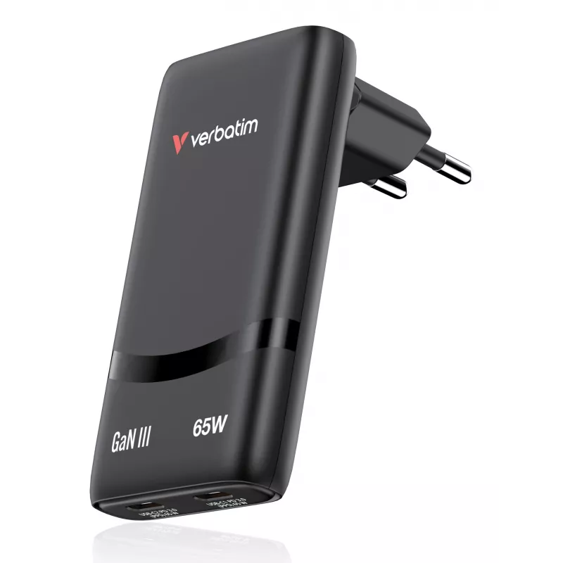 Verbatim Fold 'n' Go GaN laadija 65W EL-pistik Must, siseruumides, AC, 20 V, Must