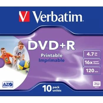 Verbatim DVD+R Wide Inkjet Printable ID Brand, DVD+R, 120 mm, prinditav, Jewel case, 10 tk, 4.7 GB