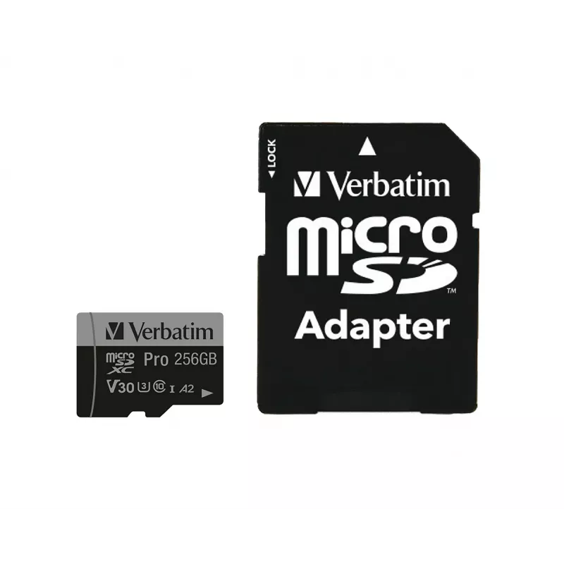 Verbatim Pro U3 256 GB Micro SDXC kaart, 256 GB, MicroSDXC, Class 10, UHS-I, 100 MB/s, 90 MB/s