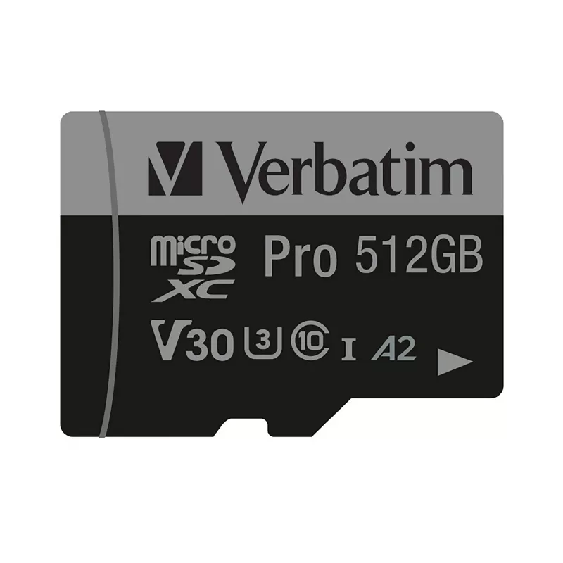 Verbatim Pro U3 512GB Micro SDXC kaart, 512 GB, MicroSDXC, Class 10, UHS-I, 100 MB/s, 90 MB/s