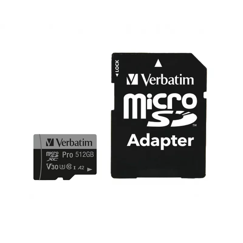 Verbatim Pro U3 512GB Micro SDXC kaart, 512 GB, MicroSDXC, Class 10, UHS-I, 100 MB/s, 90 MB/s