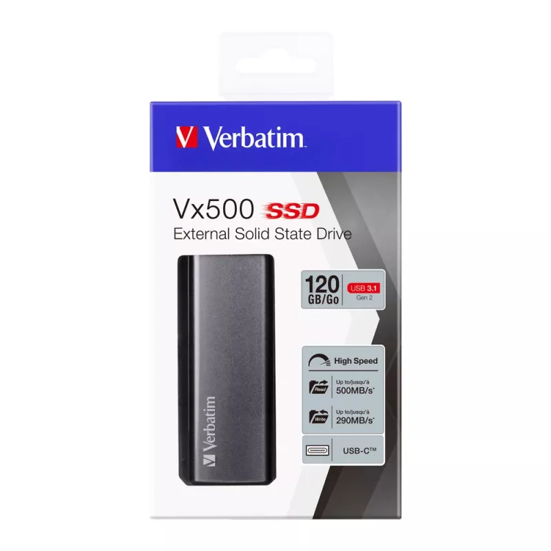 Verbatim Vx500 väline SSD USB 3.1 Gen 2 120 GB, 120 GB, USB USB-C, 3.2 Gen 2 (3.1 Gen 2), 500 MB/s, hõbedane