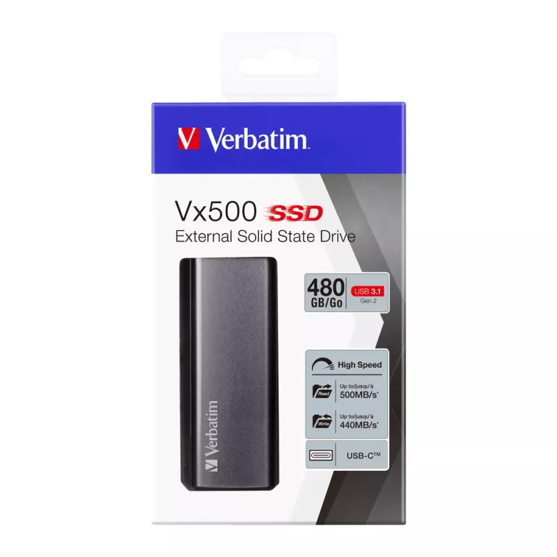 Verbatim Vx500 väline SSD USB 3.1 Gen 2 480 GB, 480 GB, USB USB-C, 3.2 Gen 2 (3.1 Gen 2), 500 MB/s, hõbedane