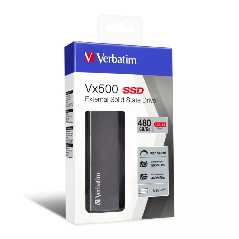 Verbatim Vx500 väline SSD USB 3.1 Gen 2 480 GB, 480 GB, USB USB-C, 3.2 Gen 2 (3.1 Gen 2), 500 MB/s, hõbedane