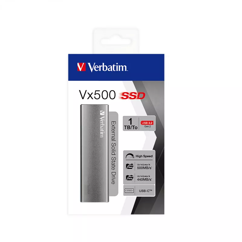 Verbatim Vx500 1 TB USB USB-C 3.2 Gen 2 (3.1 Gen 2) Hõbedane