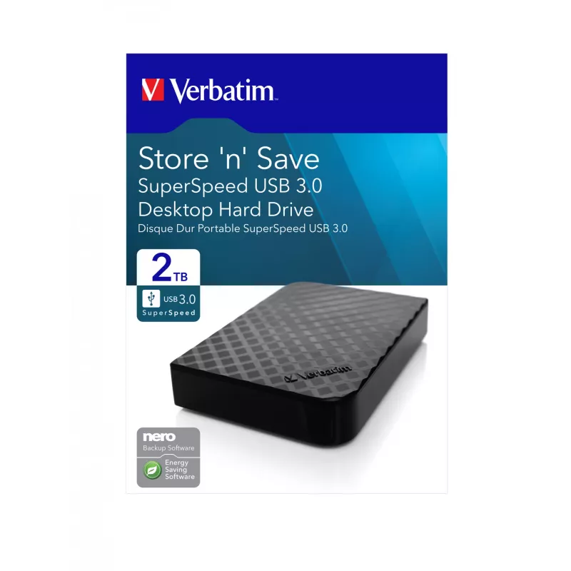 Verbatim Store 'n' Save 2TB USB 3.0, 2 TB, 3.2 Gen 1 (3.1 Gen 1), Must