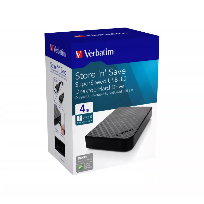 Verbatim Store 'n' Save 4TB USB 3.0, 4 TB, 3.2 Gen 1 (3.1 Gen 1), Must