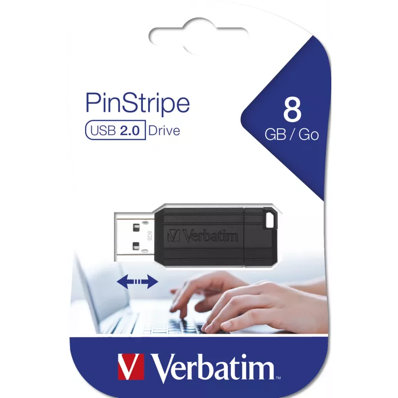 USB-mälupulk Verbatim 8 GB USB A-tüüpi PinStripe Must
