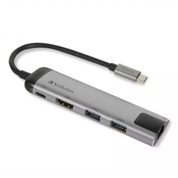 Verbatim 49141 sülearvuti dokk / pordireplikaator USB 3.2 Gen 1 (3.1 Gen 1) USB-C Must, Hõbedane