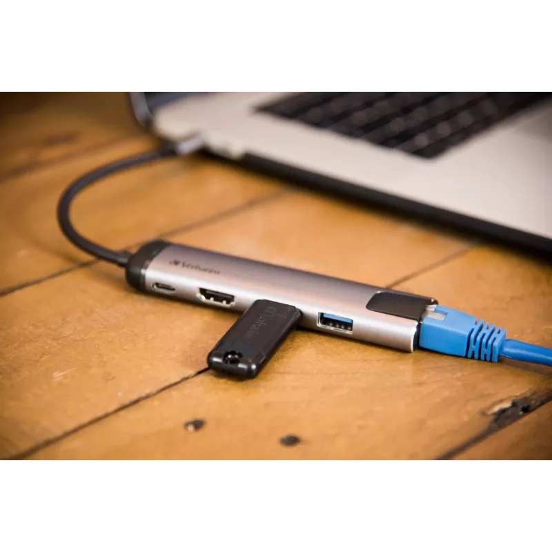 Verbatim 49141 sülearvuti dokk / pordireplikaator USB 3.2 Gen 1 (3.1 Gen 1) USB-C Must, Hõbedane