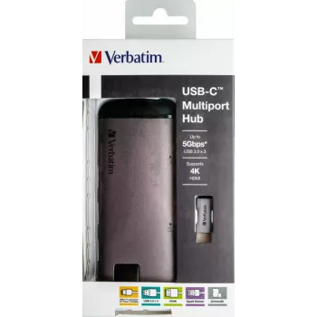 Verbatim 49142 sülearvuti dokk/pordireplikaator USB 3.2 Gen 1 (3.1 Gen 1) USB-C must, hõbedane