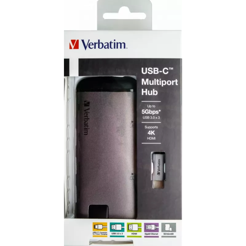 Verbatim 49142 sülearvuti dokk/pordireplikaator USB 3.2 Gen 1 (3.1 Gen 1) USB-C must, hõbedane