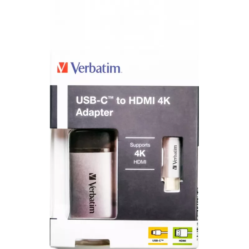 Verbatim 49143 videokaabliadapter 0,1 m USB USB-C HDMI Must, Hõbedane