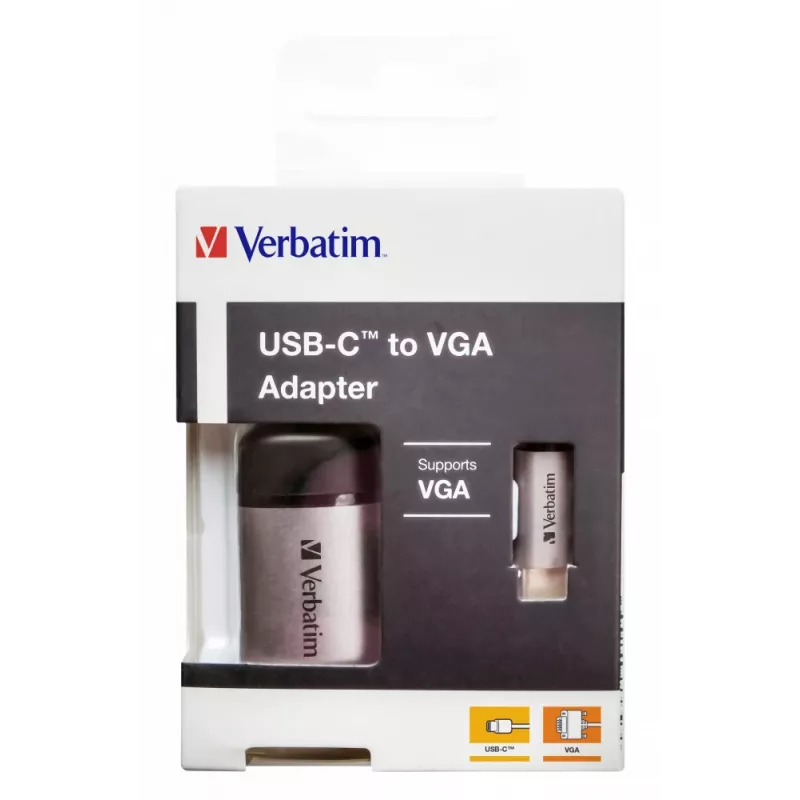 Verbatim 49145 videokaabli adapter 0,01 m USB USB-C VGA (D-Sub) Must, Hõbedane