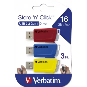 Verbatim Store 'n' Click - USB 2.0 Drive 3.2 GEN1 - 3x16 GB - Punane/Sinine/Kollane