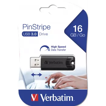 Verbatim PinStripe 3.0 – USB 3.0 mälupulk 16 GB – must, 16 GB, USB tüüp-A, 3.2 Gen 1 (3.1 Gen 1), liugkorpus, 7 g, must