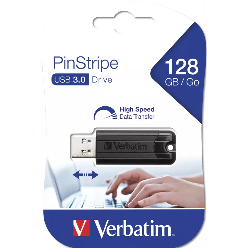 Verbatim PinStripe 3.0 - USB 3.0 mälupulk 128 GB – must
