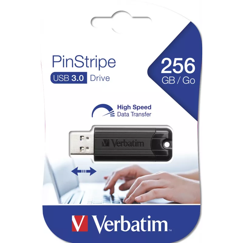 Verbatim PinStripe 3.0 - USB 3.0 mälupulk 256 GB – must, 256 GB, USB Type-A, 3.2 Gen 1 (3.1 Gen 1), liuguriga, 7 g, must