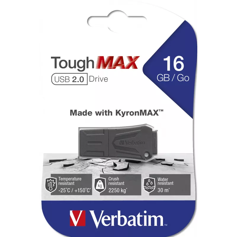 Verbatim ToughMAX - USB-mälupulk 16 GB - Must, 16 GB, USB Type-A, 2.0, Kork, 7 g, Must