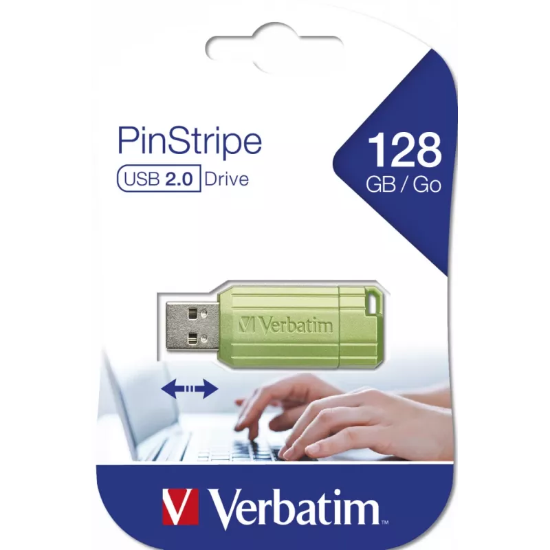 Verbatim PinStripe USB-mälupulk, 128 GB, USB tüüp-A, 2.0, roheline