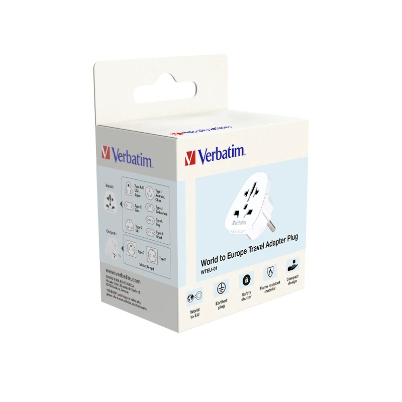 Verbatim 49541 toitepistiku adapter Universaalne Tüüp E/F hübriid Valge